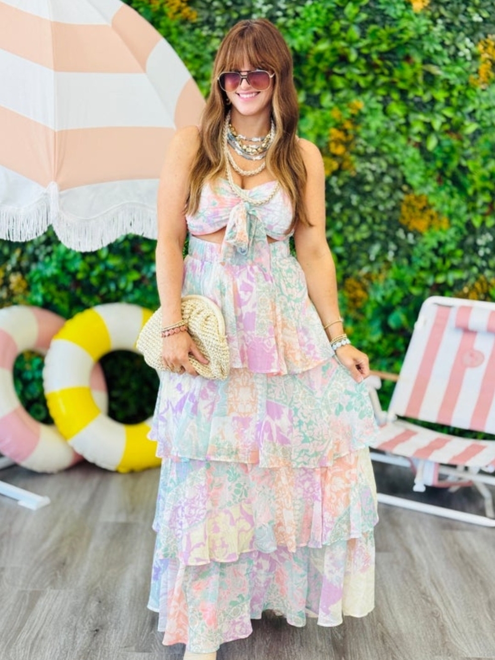 Miss Avenue Pastel Floral Tiered Maxi Dress